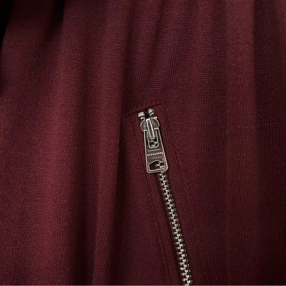 All Saints Jacket Gina Drape Open Front Long Sleeve Size XS-O Burgundy Marron - Picture 10 of 13